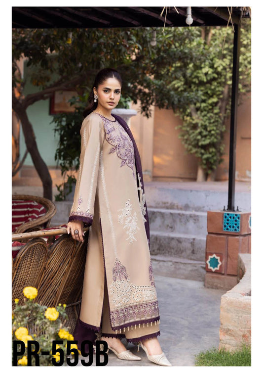 Luxury Embroidered Lawn 3PC-ZR109