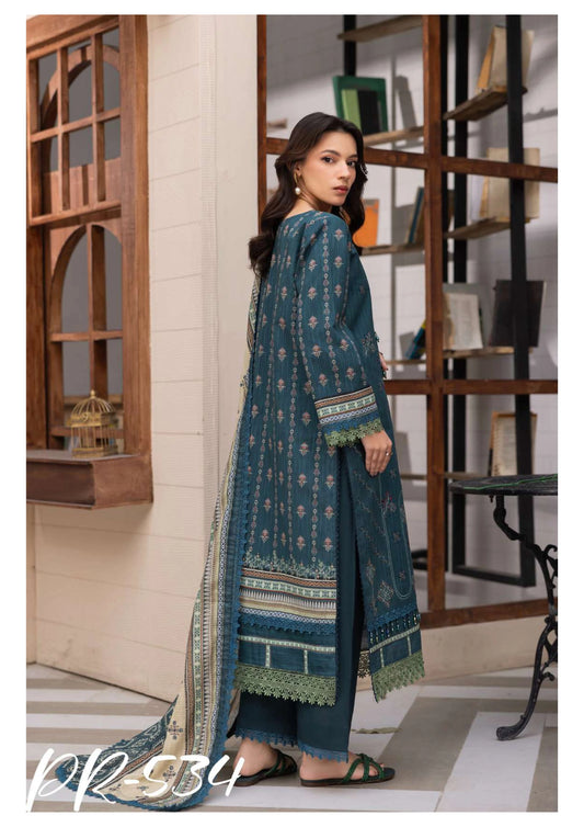Digital Printed Embroidered Lawn 3PC -ZR534