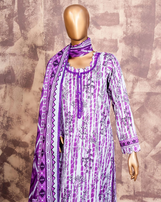 Printed Lawn 3PC Suit | Unstitched-ZR219