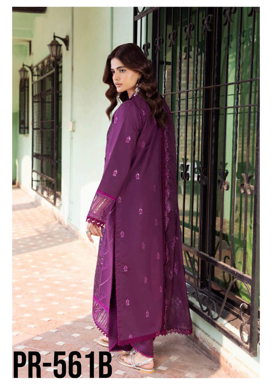 Luxury Embroidered Lawn 3PC-ZR101