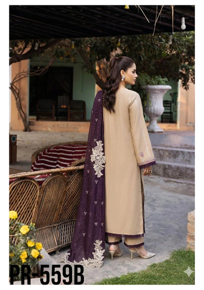 Luxury Embroidered Lawn 3PC-ZR109