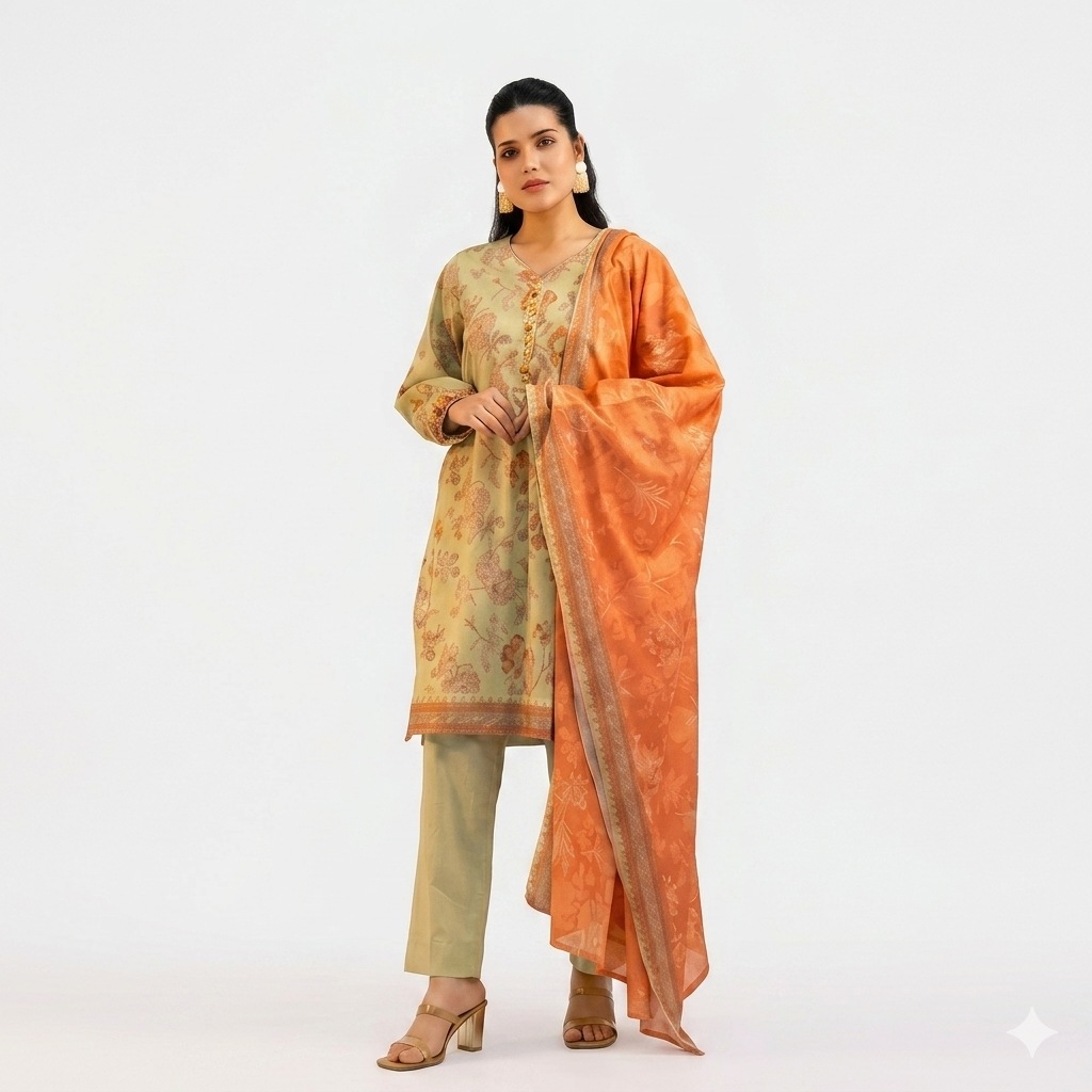 Printed Lawn 3PC Suit- Flowral