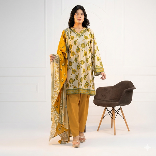 Printed Lawn 3PC Suit- Stylish