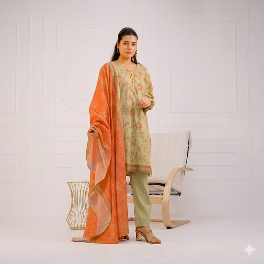 Printed Lawn 3PC Suit- Flowral
