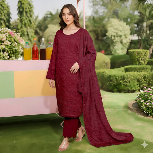 Embroidered Lawn 3 PC Suit-ZR135