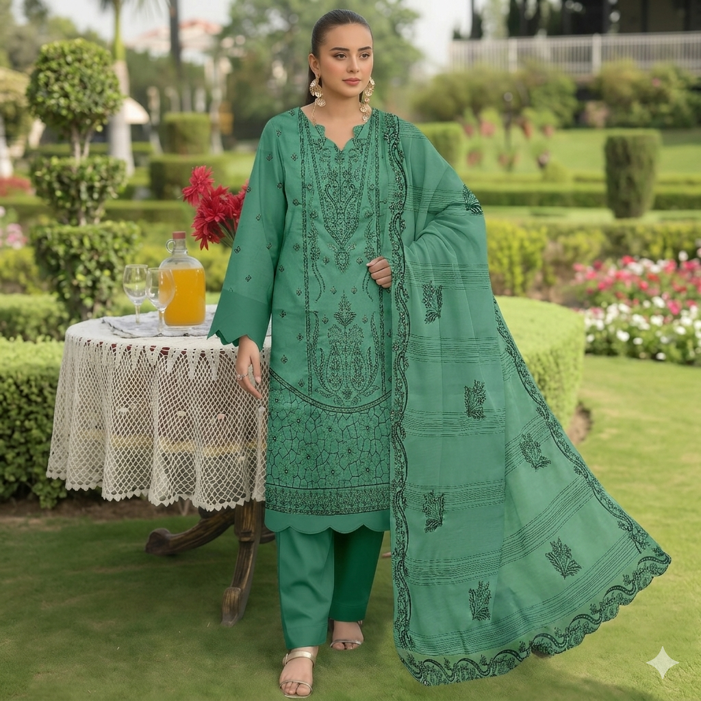 Embroidered Lawn 3 PC Suit-ZR137