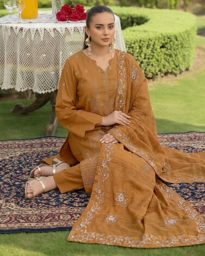 Embroidered Lawn 3 PC Suit-ZR138