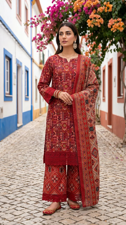 Printed Lawn 3 Piece Suit-ZR197