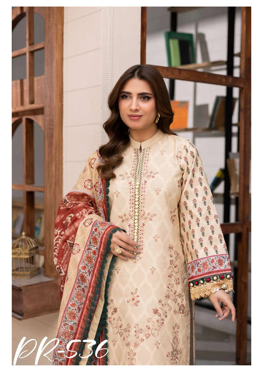 Digital Printed Embroidered Lawn 3PC -ZR536