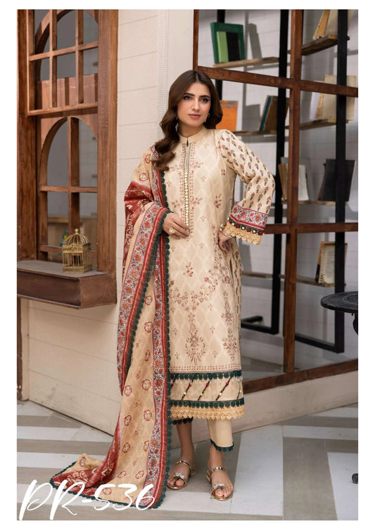 Digital Printed Embroidered Lawn 3PC -ZR536