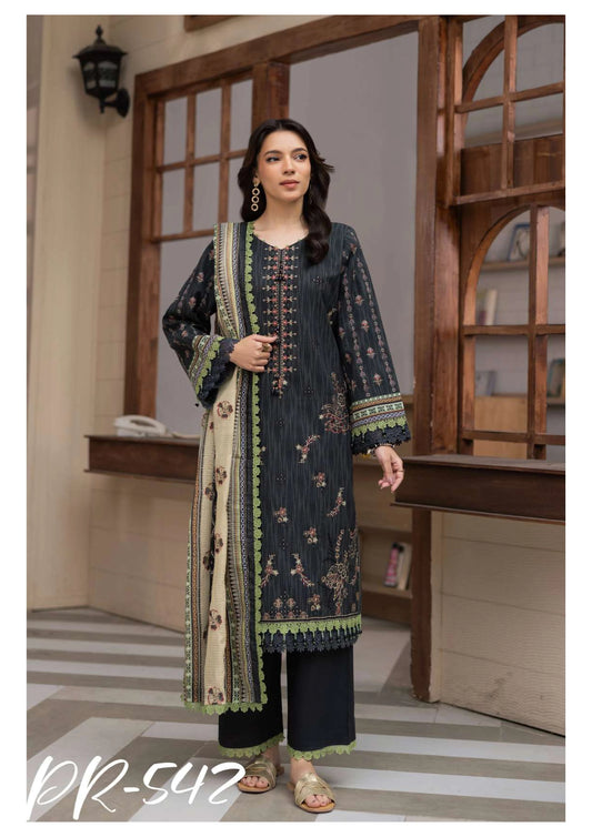 Digital Printed Embroidered Lawn 3PC -ZR542