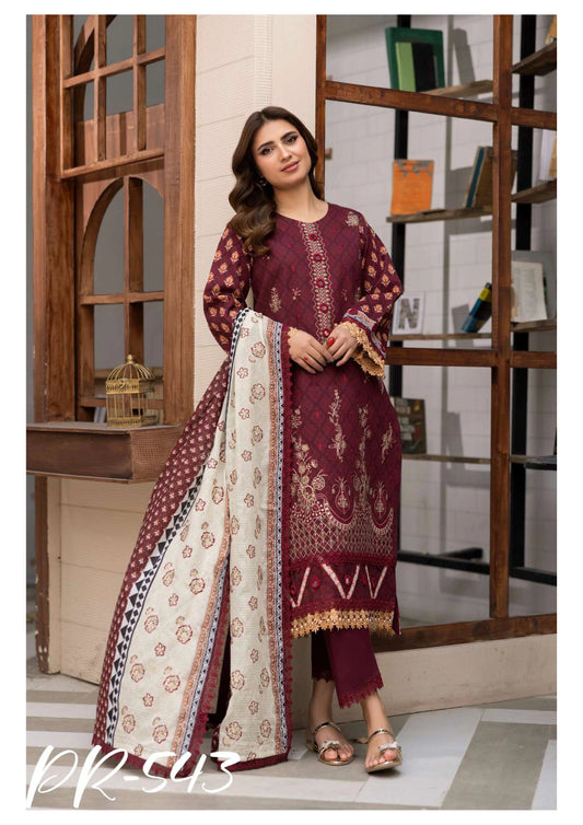 Digital Printed Embroidered Lawn 3PC -ZR543