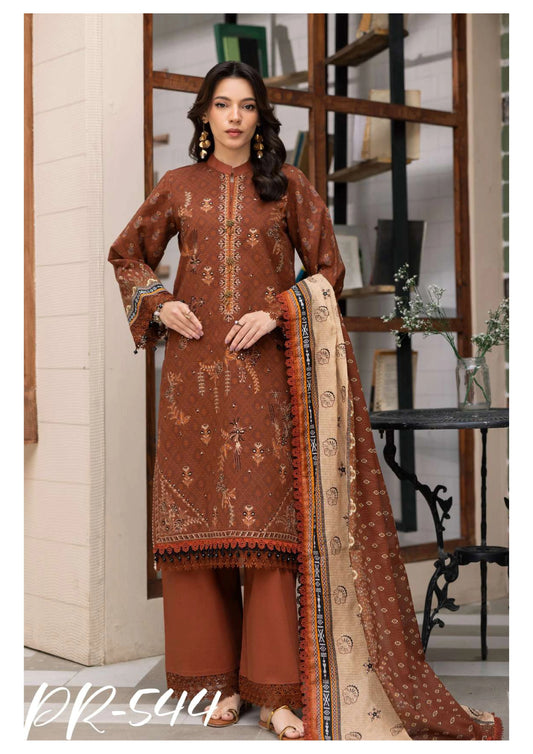Digital Printed Embroidered Lawn 3PC -ZR544