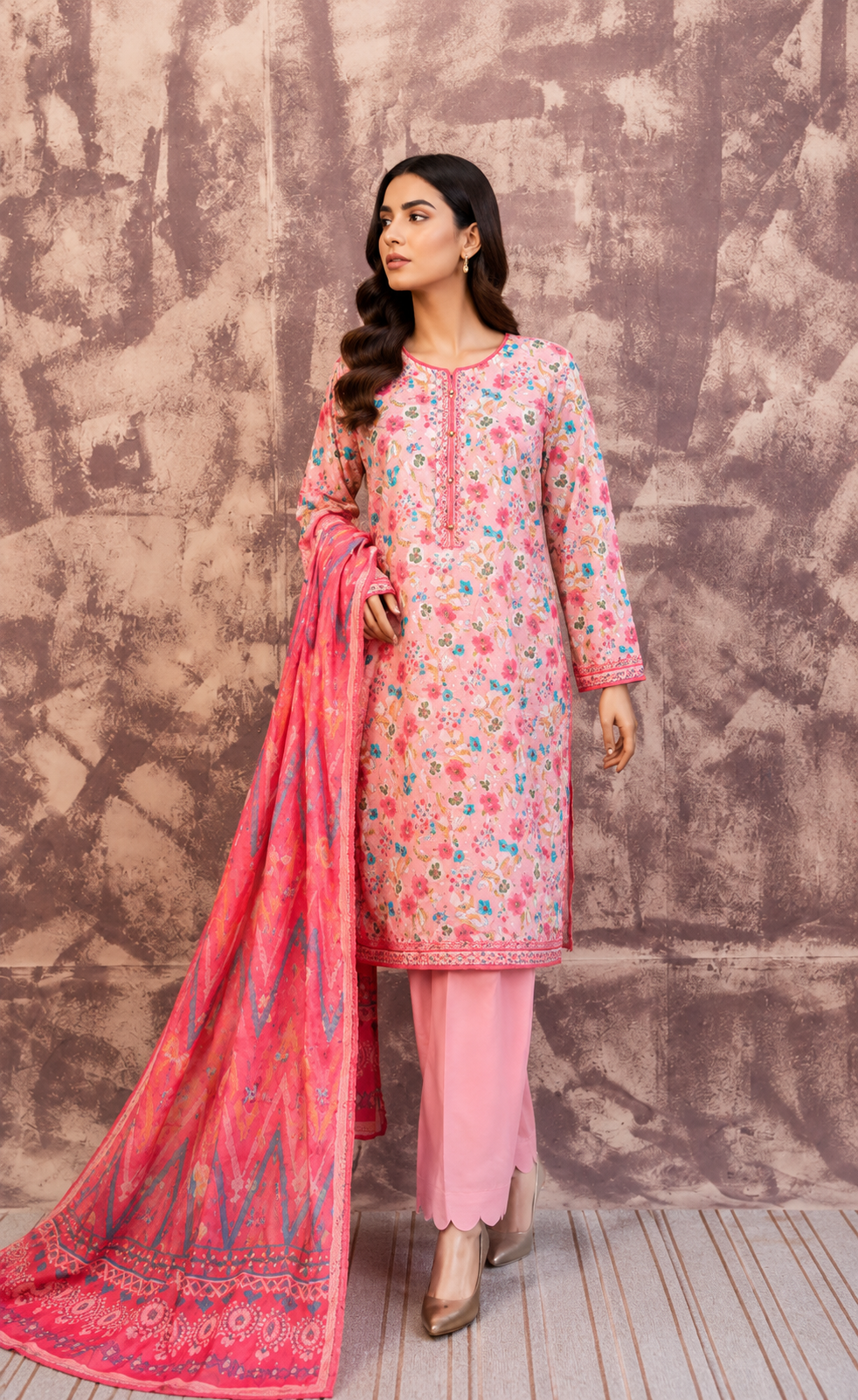Printed Lawn 3PC Suit | Unstitched-ZR215