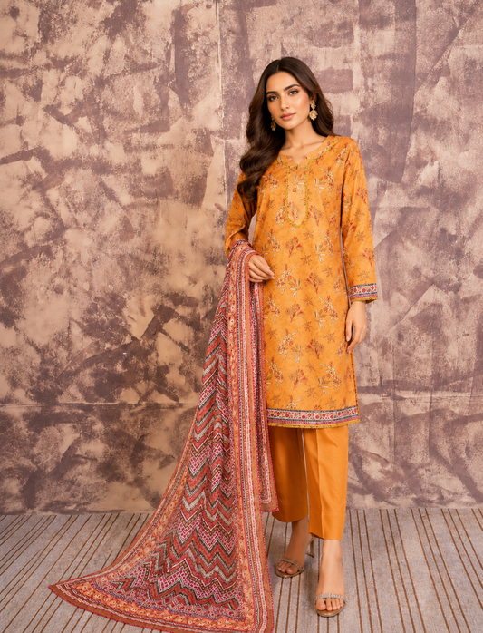 Printed Lawn 3PC Suit | Unstitched-ZR214