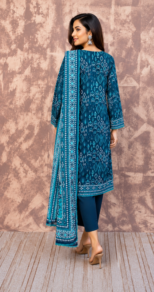 Printed Lawn 3PC Suit | Unstitched-ZR211