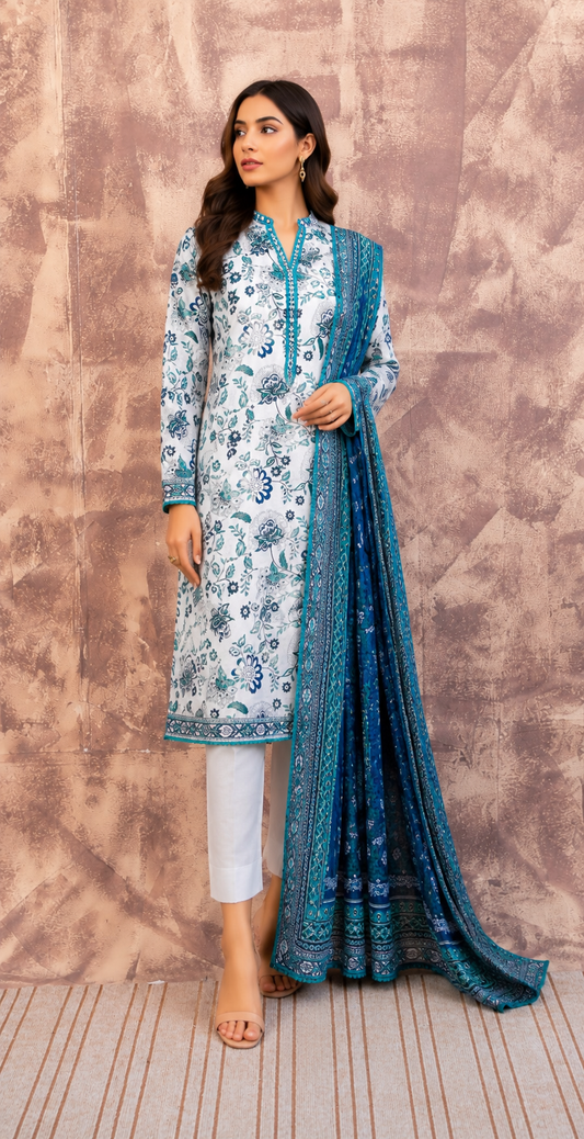Printed Lawn 3PC Suit | Unstitched-ZR212