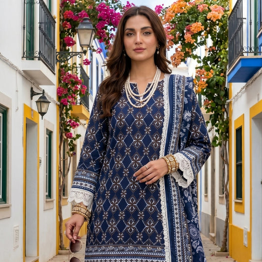Printed Lawn 3 Piece Suit-ZR201