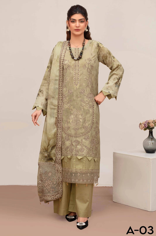 Embroidered Lawn 3PC Suit-ZR149