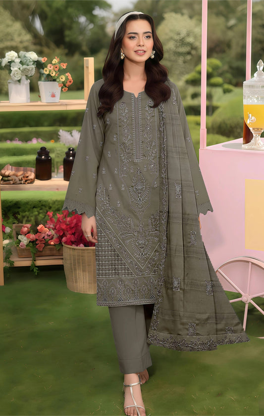 Embroidered Lawn 3 PC Suit-ZR136