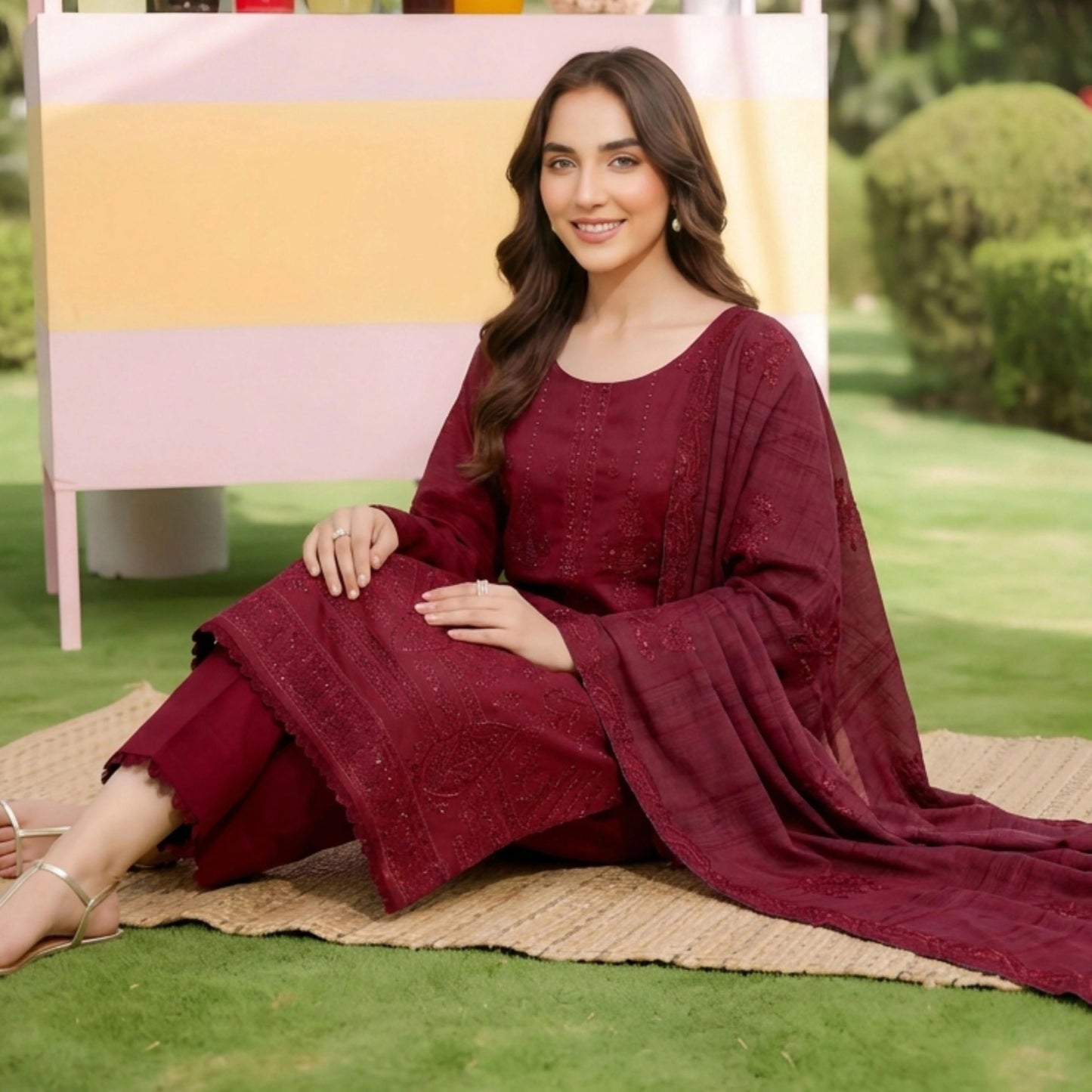 Embroidered Lawn 3 PC Suit-ZR135