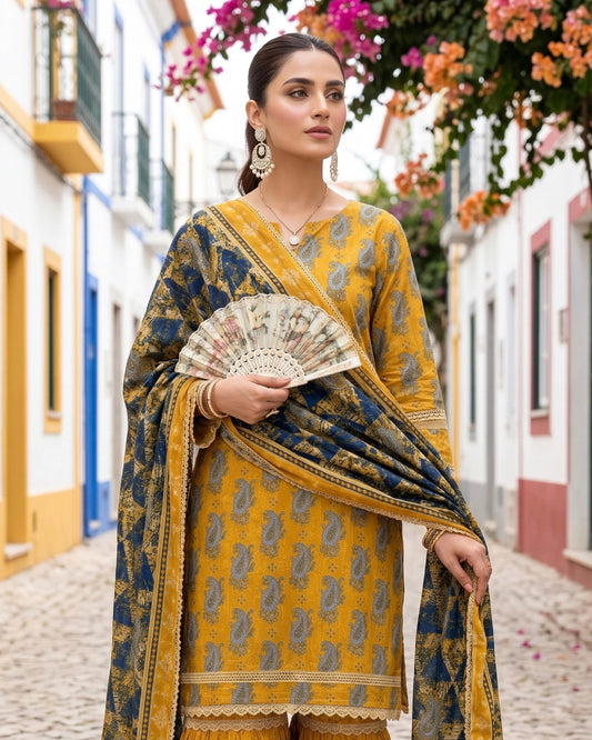 Printed Lawn 3 Piece Suit-ZR202
