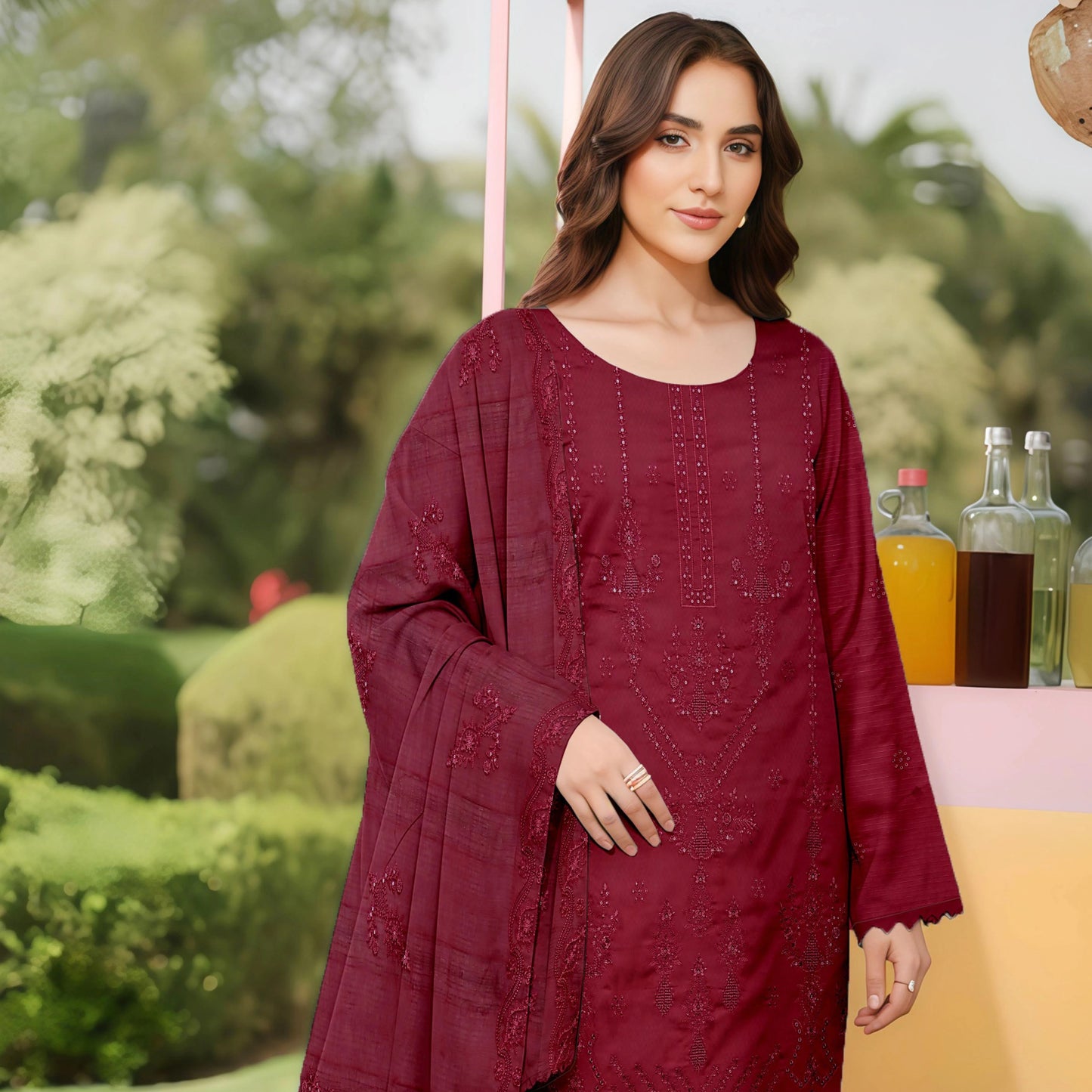 Embroidered Lawn 3 PC Suit-ZR135