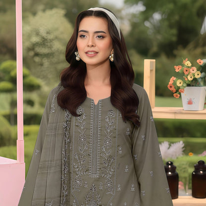 Embroidered Lawn 3 PC Suit-ZR136